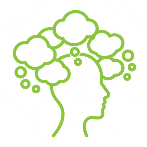 Profile surrounded by overlapping thoughts representing anxious prediction