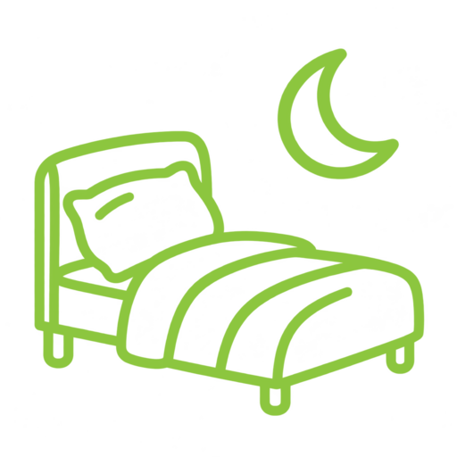 Bed and moon representing the beginning of bedtime